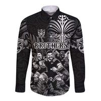 Personalized All Black Brothers Rugby Long Sleeve Button Shirt New Zealand Maori Haka