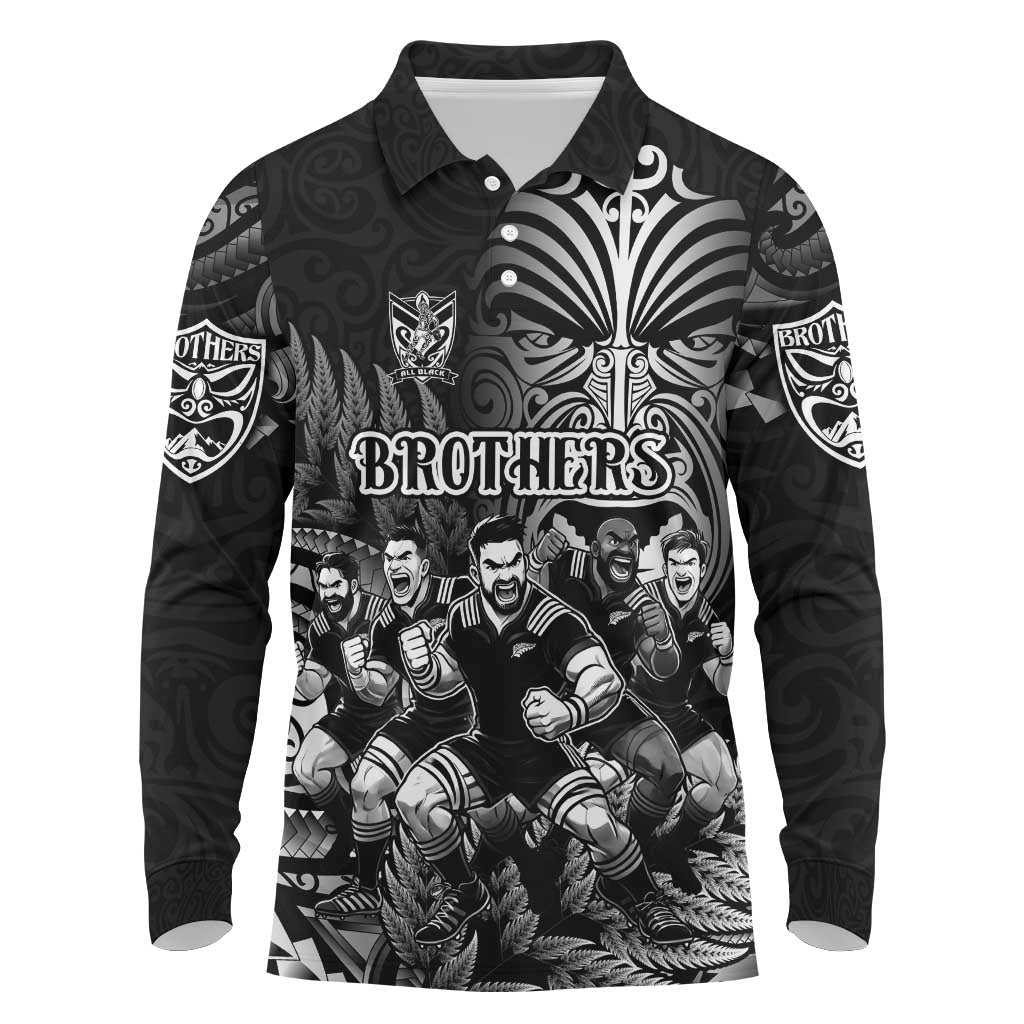 Personalized All Black Brothers Rugby Long Sleeve Polo Shirt New Zealand Maori Haka