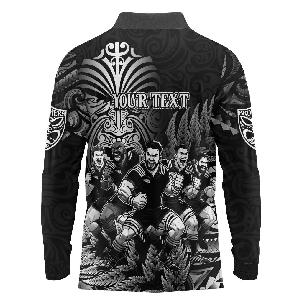 Personalized All Black Brothers Rugby Long Sleeve Polo Shirt New Zealand Maori Haka