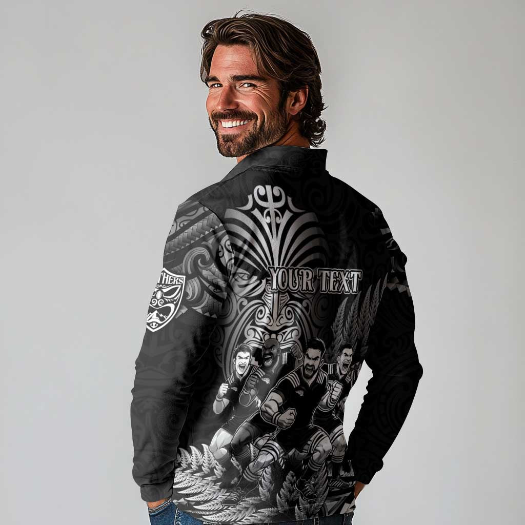 Personalized All Black Brothers Rugby Long Sleeve Polo Shirt New Zealand Maori Haka