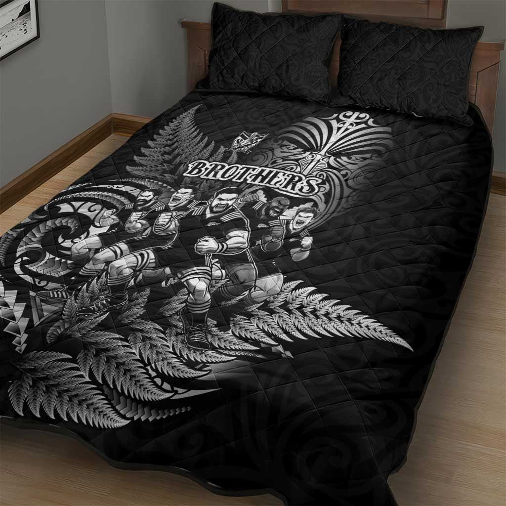 All Black Brothers Rugby Quilt Bed Set New Zealand Maori Haka