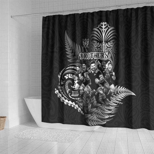 All Black Brothers Rugby Shower Curtain New Zealand Maori Haka DT02