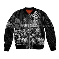 Personalized All Black Brothers Rugby Sleeve Zip Bomber Jacket New Zealand Maori Haka