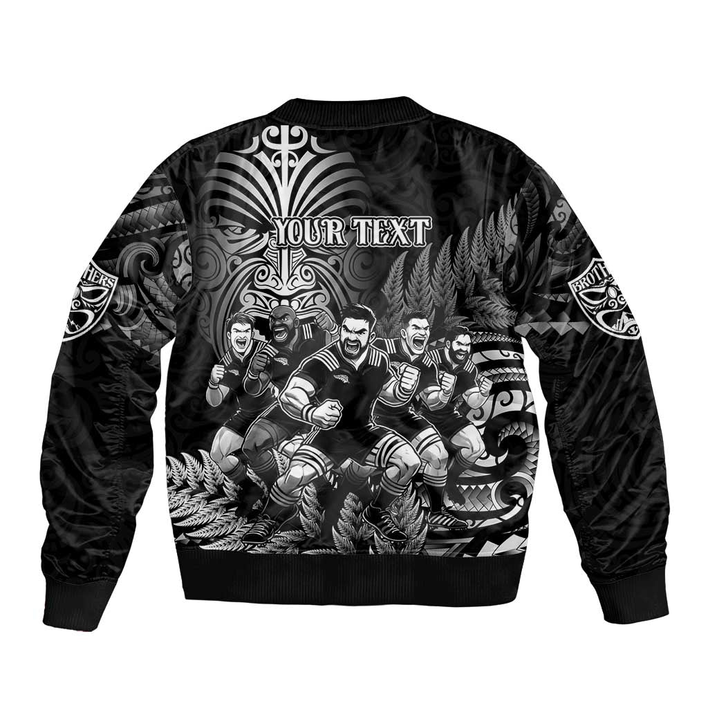 Personalized All Black Brothers Rugby Sleeve Zip Bomber Jacket New Zealand Maori Haka