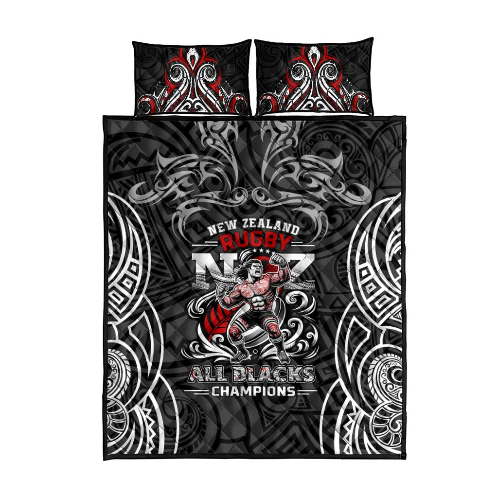 All Black NZL Rugby Champions Quilt Bed Set Maori Warrior