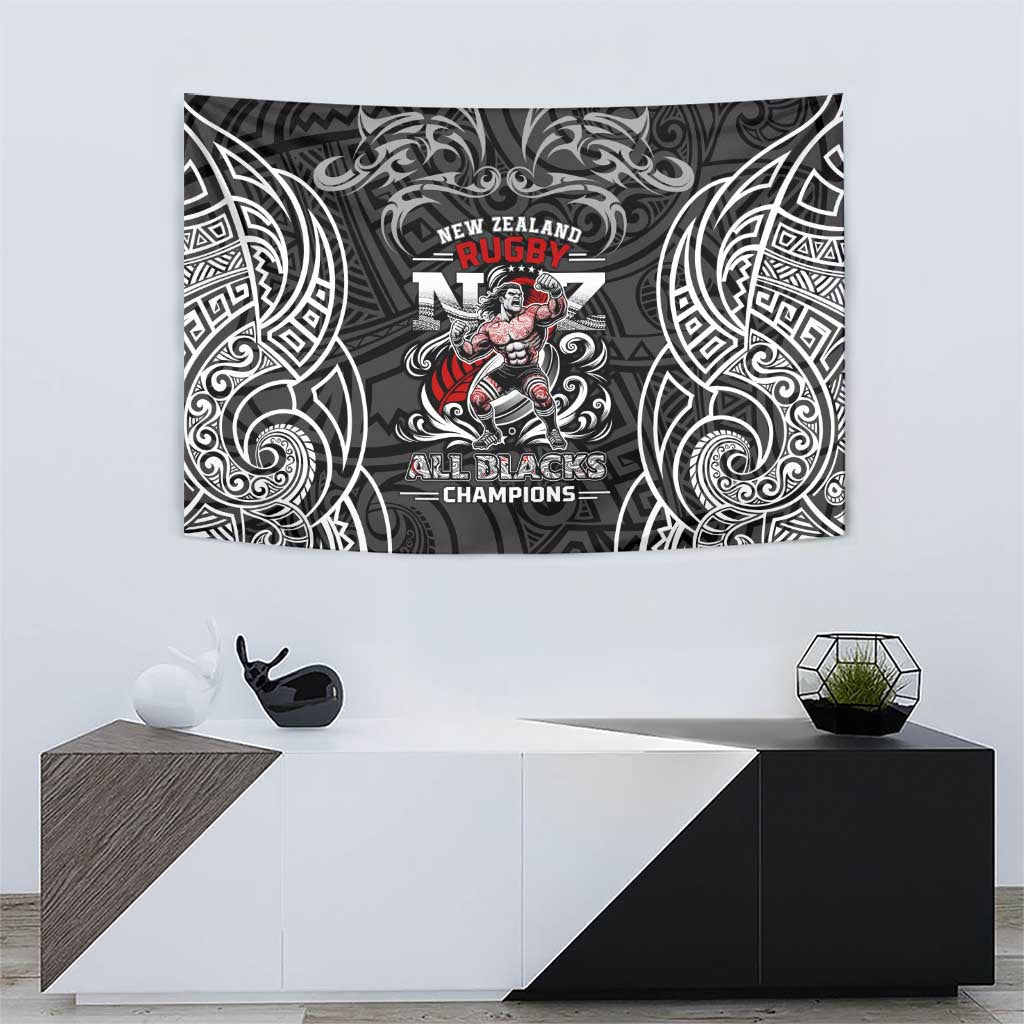 All Black NZL Rugby Champions Tapestry Maori Warrior
