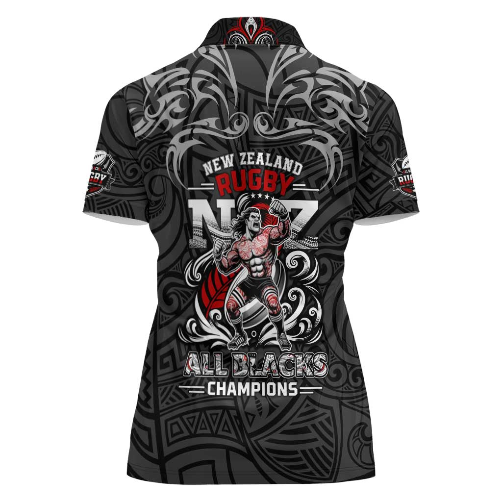 All Black NZL Rugby Champions Women Polo Shirt Maori Warrior