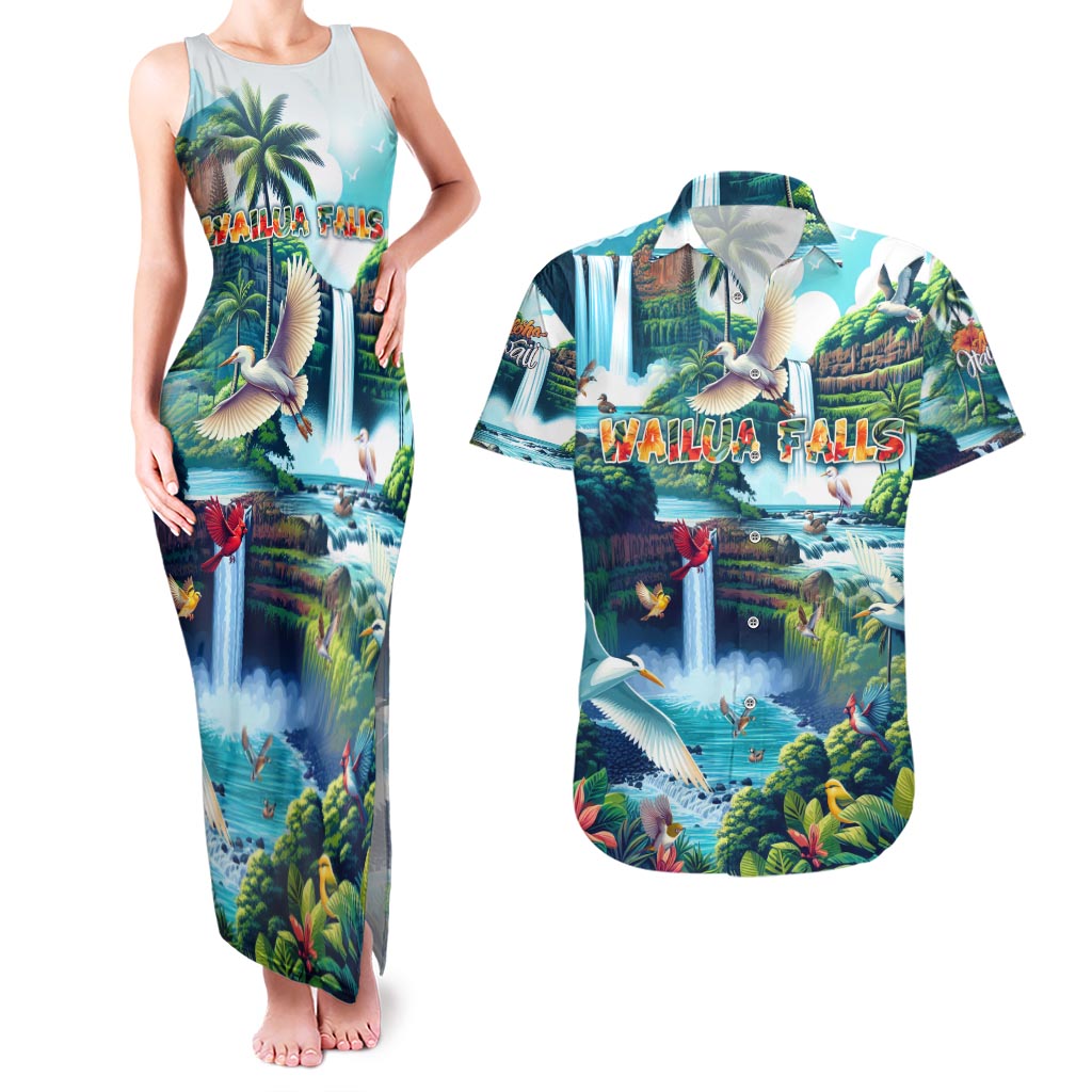 Wailua Falls Hawaii Couples Matching Tank Maxi Dress and Hawaiian Shirt Kauai Natural Beauty