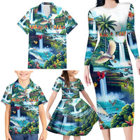 Wailua Falls Hawaii Family Matching Long Sleeve Bodycon Dress and Hawaiian Shirt Kauai Natural Beauty DT02 - Polynesian Pride