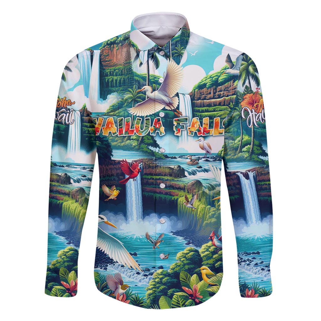 Wailua Falls Hawaii Family Matching Long Sleeve Bodycon Dress and Hawaiian Shirt Kauai Natural Beauty DT02 Dad's Shirt - Long Sleeve Art - Polynesian Pride