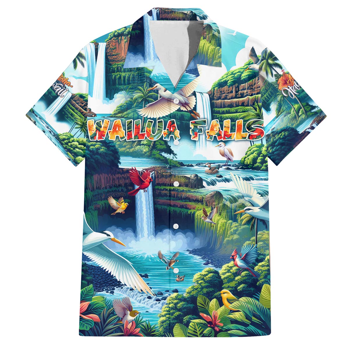 Wailua Falls Hawaii Family Matching Off The Shoulder Long Sleeve Dress and Hawaiian Shirt Kauai Natural Beauty DT02 Dad's Shirt - Short Sleeve Art - Polynesian Pride