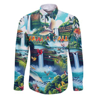 Wailua Falls Hawaii Family Matching Off The Shoulder Long Sleeve Dress and Hawaiian Shirt Kauai Natural Beauty DT02 Dad's Shirt - Long Sleeve Art - Polynesian Pride