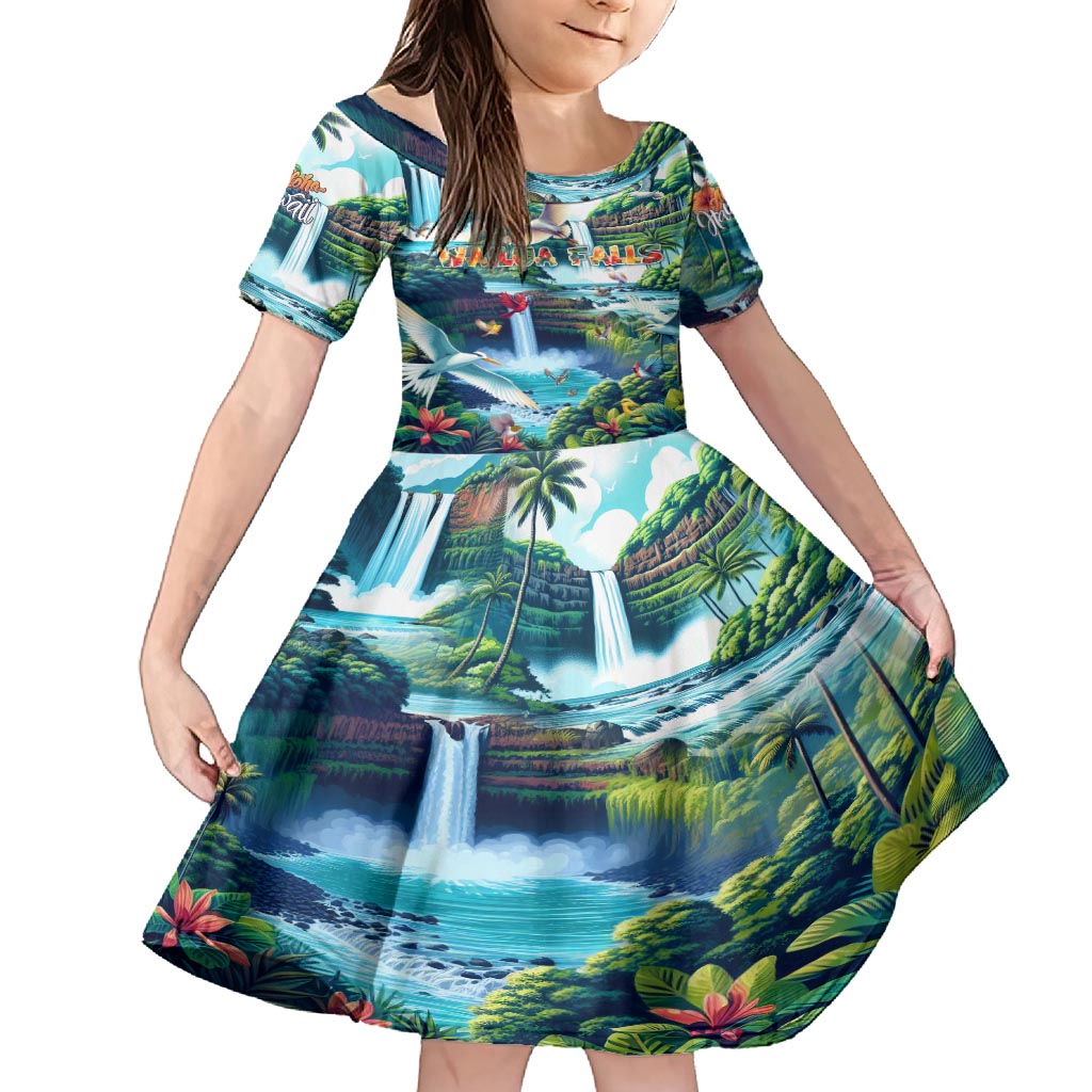 Wailua Falls Hawaii Family Matching Summer Maxi Dress and Hawaiian Shirt Kauai Natural Beauty DT02 Daughter's Dress Art - Polynesian Pride