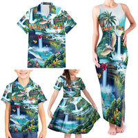 Wailua Falls Hawaii Family Matching Tank Maxi Dress and Hawaiian Shirt Kauai Natural Beauty