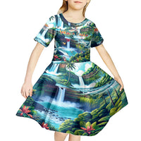 Wailua Falls Hawaii Kid Short Sleeve Dress Kauai Natural Beauty