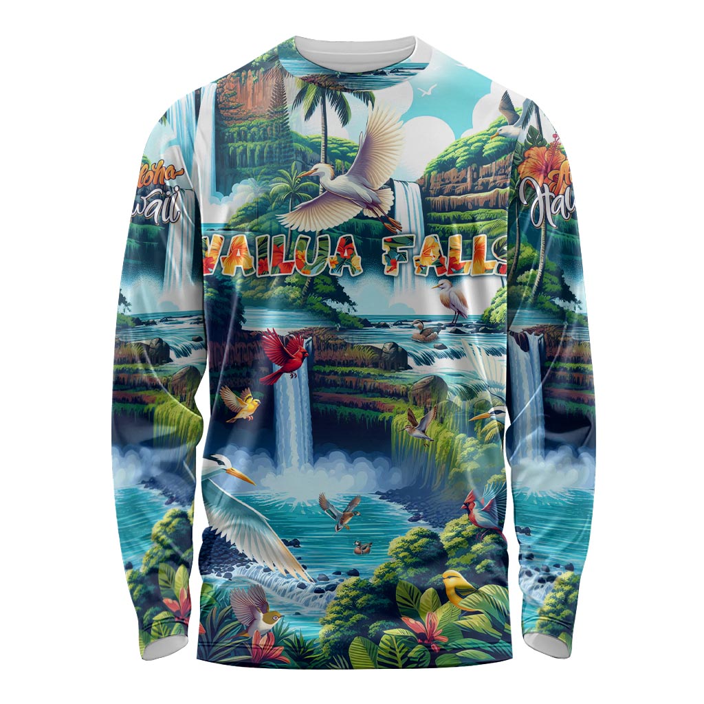 Wailua Falls Hawaii Long Sleeve Shirt Kauai Natural Beauty DT02 Unisex Art - Polynesian Pride