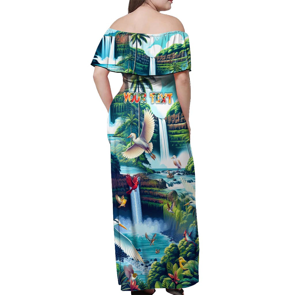 Wailua Falls Hawaii Off Shoulder Maxi Dress Kauai Natural Beauty