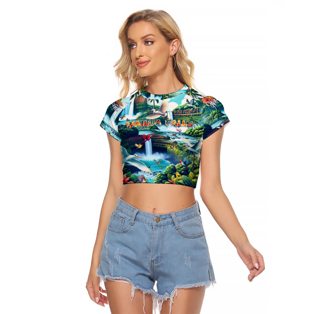 Wailua Falls Hawaii Raglan Cropped T Shirt Kauai Natural Beauty DT02 Female Art - Polynesian Pride