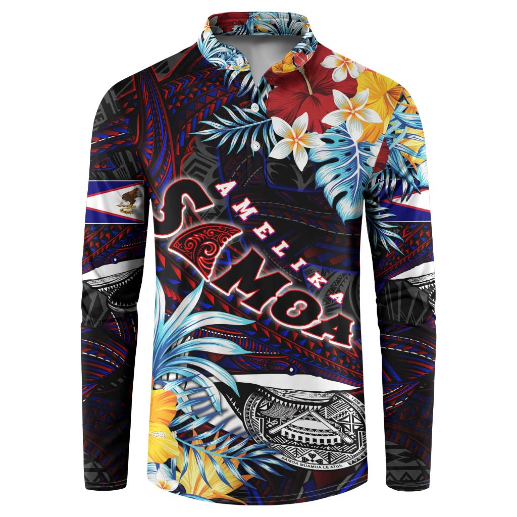 Personalized Amelika Samoa Sharks Polynesia Button Sweatshirt American Samoa DT02 Black - Polynesian Pride
