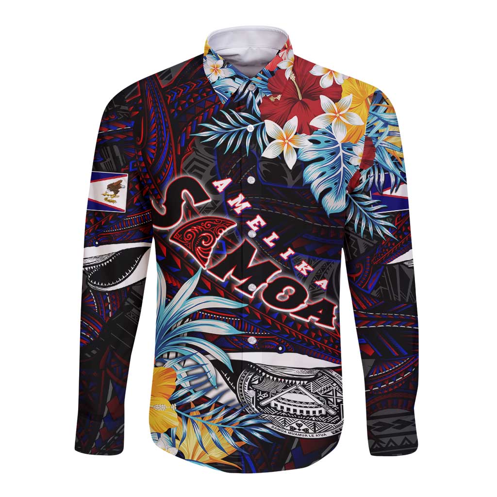 Personalized Amelika Samoa Sharks Polynesia Long Sleeve Button Shirt American Samoa DT02 Unisex Black - Polynesian Pride