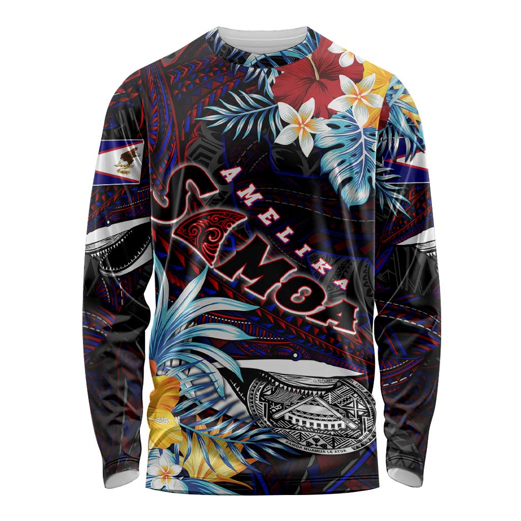 Personalized Amelika Samoa Sharks Polynesia Long Sleeve Shirt American Samoa DT02 Unisex Black - Polynesian Pride