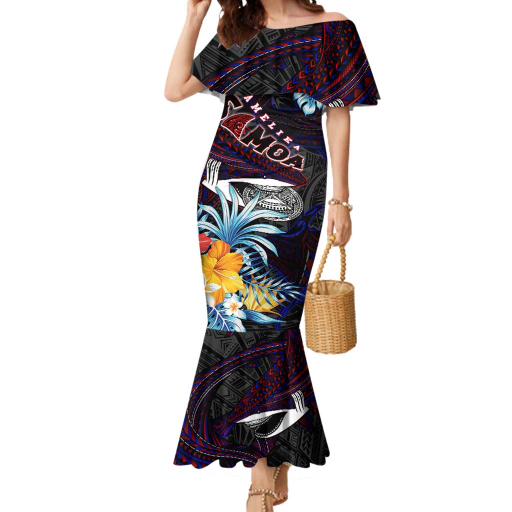 Personalized Amelika Samoa Sharks Polynesia Mermaid Dress American Samoa DT02 Women Black - Polynesian Pride