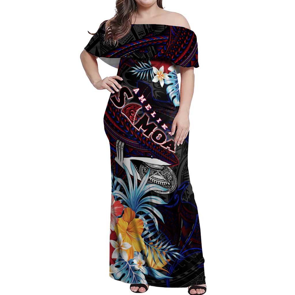 Personalized Amelika Samoa Sharks Polynesia Off Shoulder Maxi Dress American Samoa DT02 Women Black - Polynesian Pride