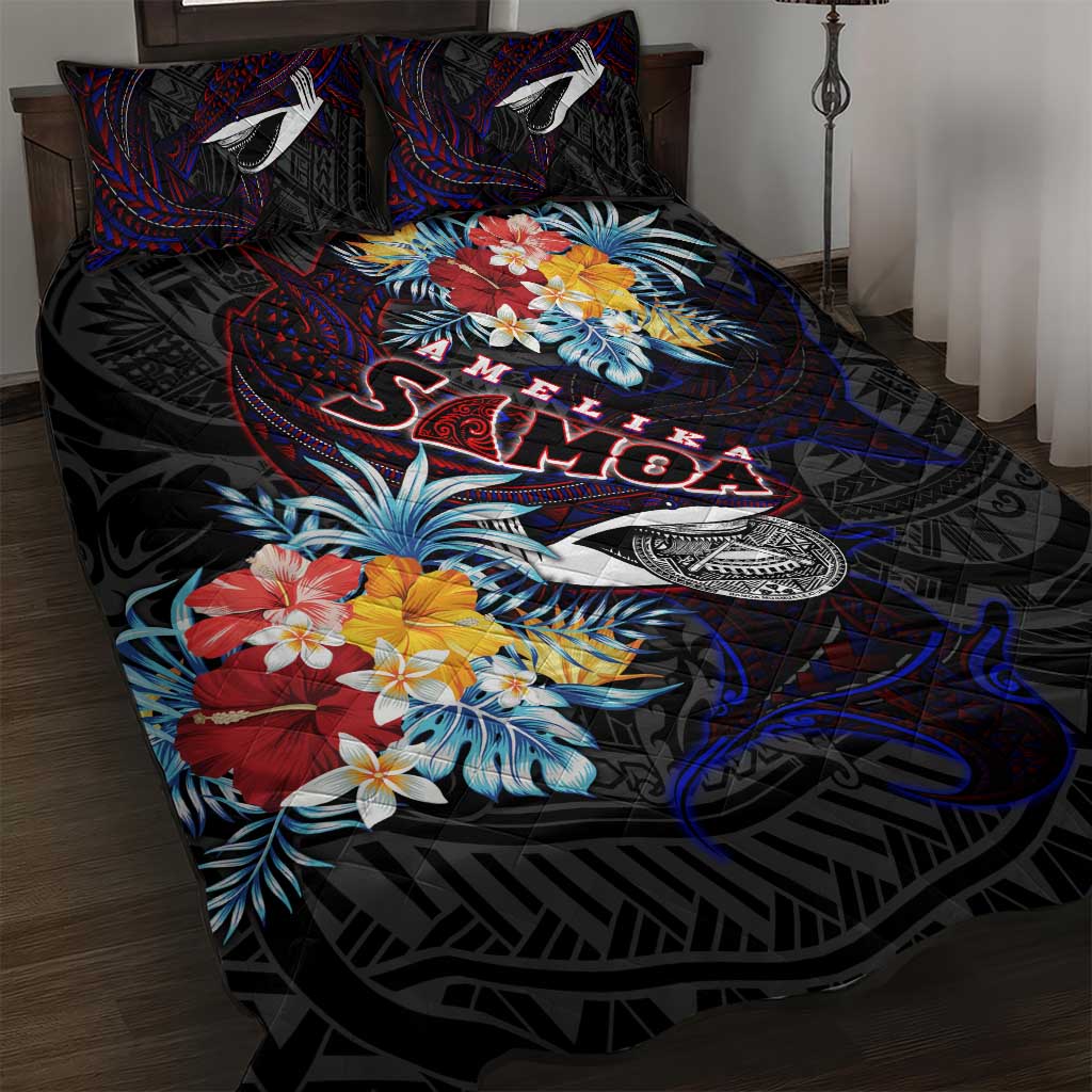 Amelika Samoa Sharks Polynesia Quilt Bed Set American Samoa DT02 Black - Polynesian Pride