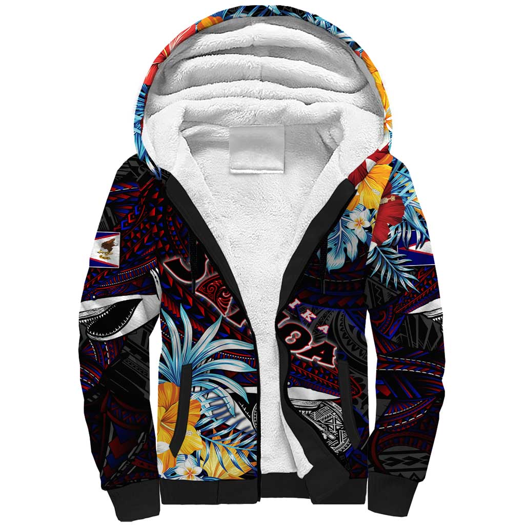 Personalized Amelika Samoa Sharks Polynesia Sherpa Hoodie American Samoa DT02 Unisex Black - Polynesian Pride