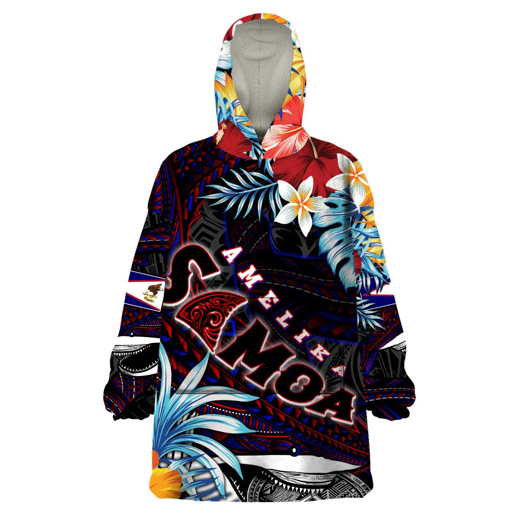 Personalized Amelika Samoa Sharks Polynesia Wearable Blanket Hoodie American Samoa DT02 One Size Black - Polynesian Pride