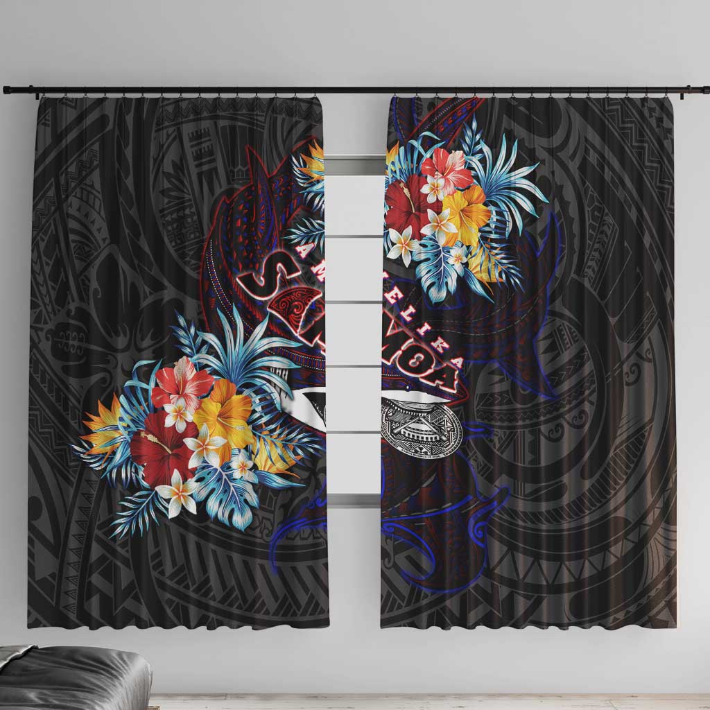 Amelika Samoa Sharks Polynesia Window Curtain American Samoa DT02 With Hooks Black - Polynesian Pride