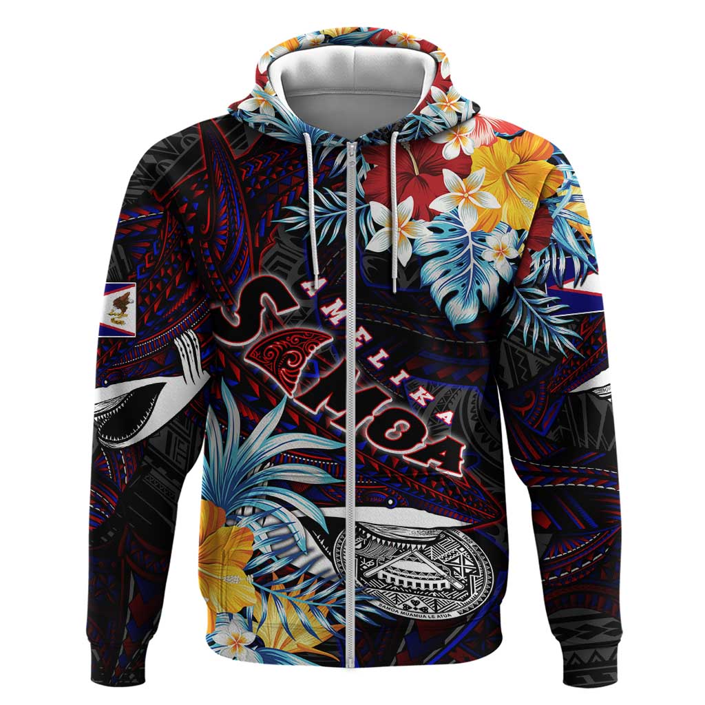 Personalized Amelika Samoa Sharks Polynesia Zip Hoodie American Samoa DT02 Zip Hoodie Black - Polynesian Pride
