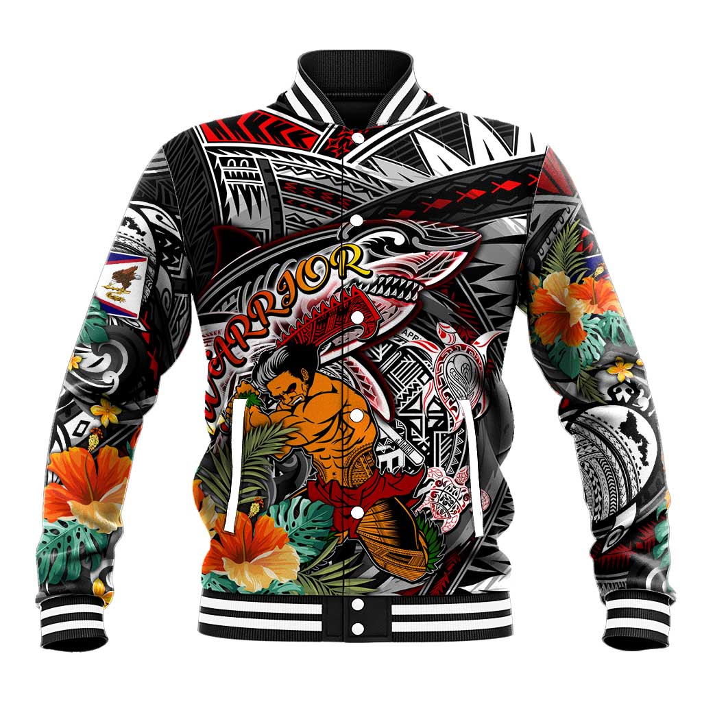 Personalized American Samoa Warrior Baseball Jacket Shark Turtle Polynesian Tattoo DT02 Unisex Black - Polynesian Pride