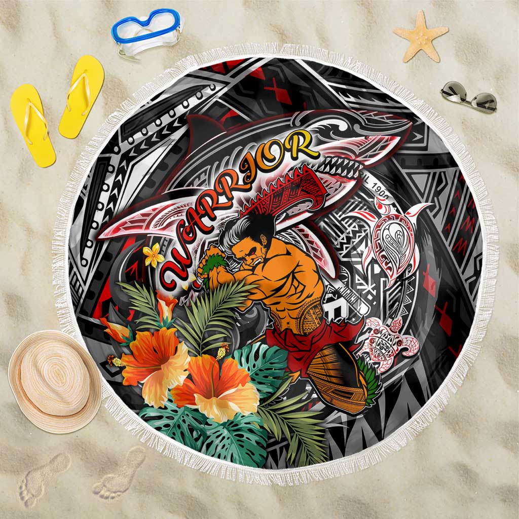 American Samoa Warrior Beach Blanket Shark Turtle Polynesian Tattoo DT02 One Size 150cm Black - Polynesian Pride