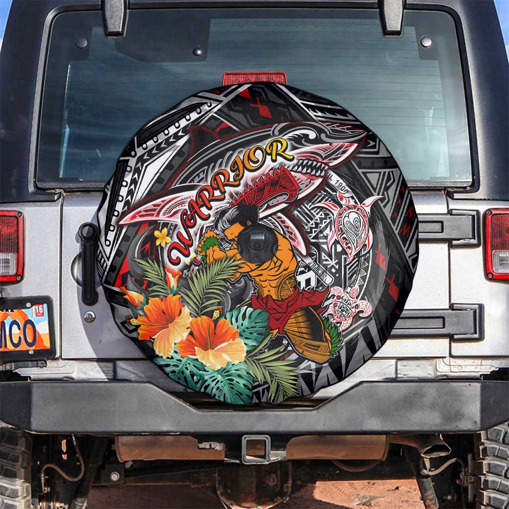 American Samoa Warrior Spare Tire Cover Shark Turtle Polynesian Tattoo DT02 Black - Polynesian Pride