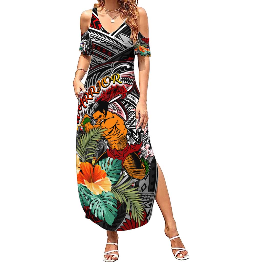 Personalized American Samoa Warrior Summer Maxi Dress Shark Turtle Polynesian Tattoo DT02 Women Black - Polynesian Pride