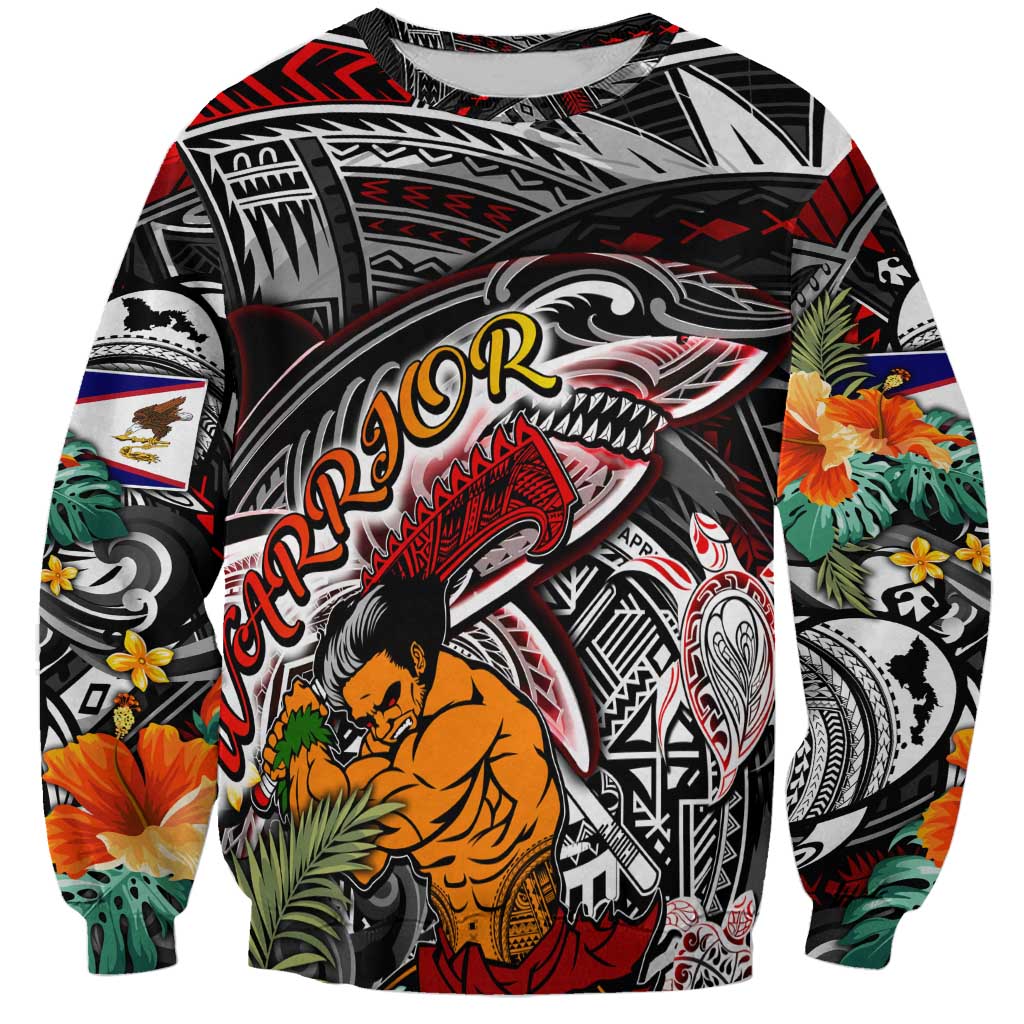 Personalized American Samoa Warrior Sweatshirt Shark Turtle Polynesian Tattoo DT02 Unisex Black - Polynesian Pride