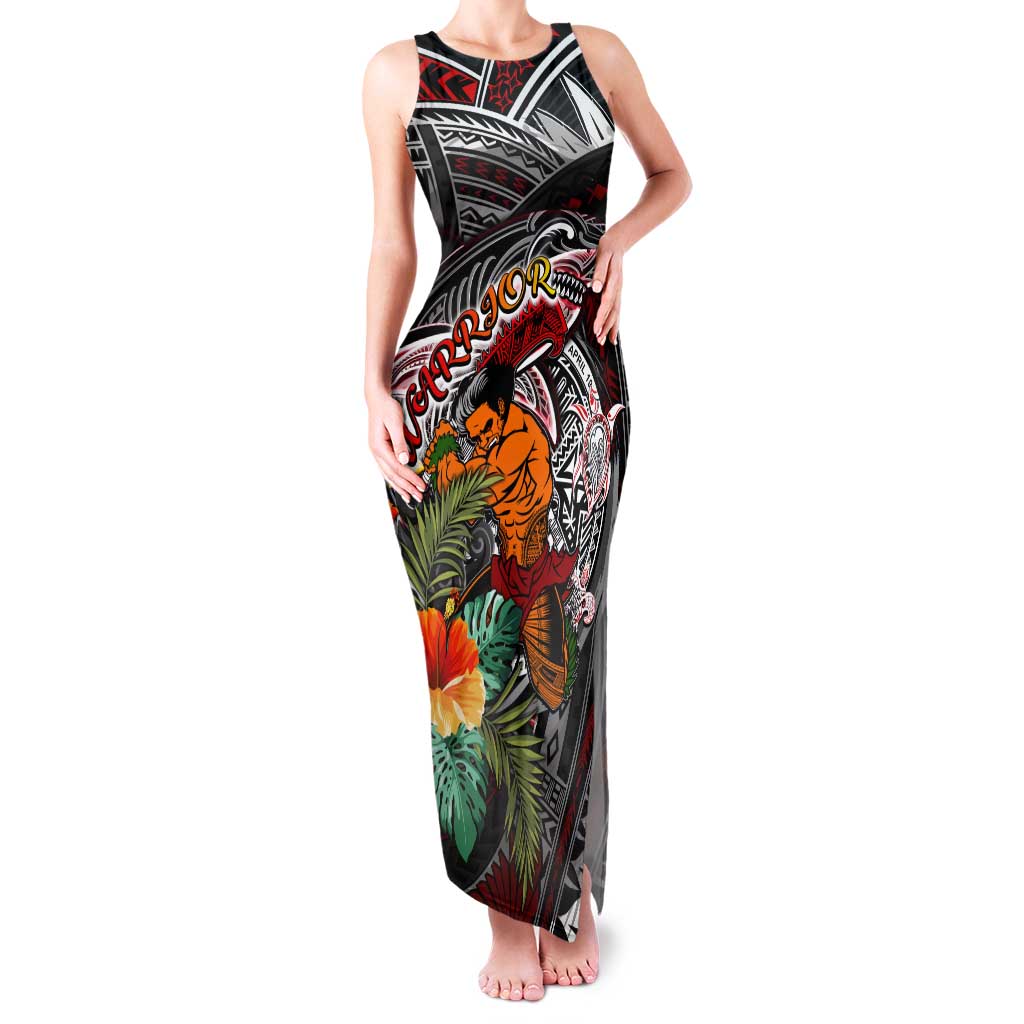 Personalized American Samoa Warrior Tank Maxi Dress Shark Turtle Polynesian Tattoo DT02 Women Black - Polynesian Pride