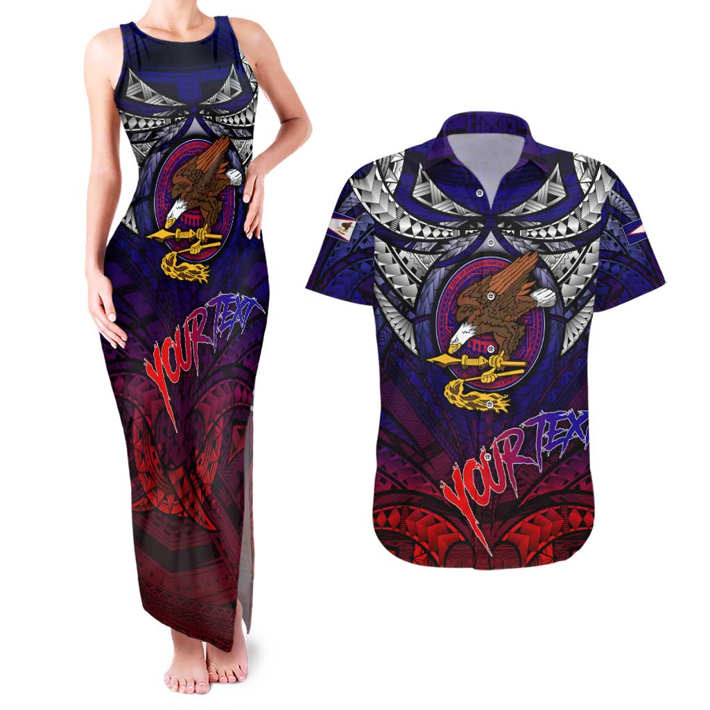 Personalized American Samoa Flag Couples Matching Tank Maxi Dress and Hawaiian Shirt Eagles Polynesian Art