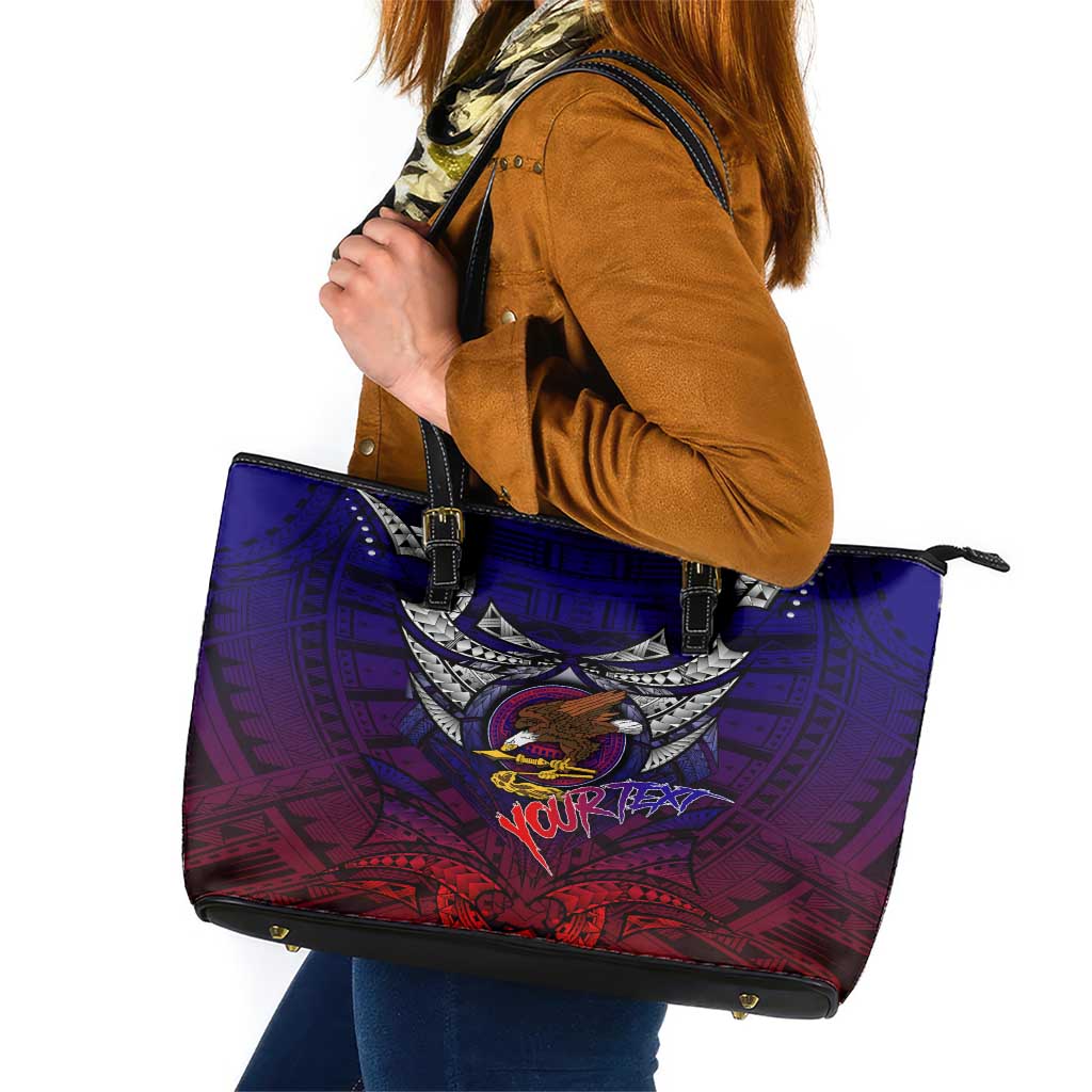 Personalized American Samoa Flag Leather Tote Bag Eagles Polynesian Art DT02 Blue - Polynesian Pride