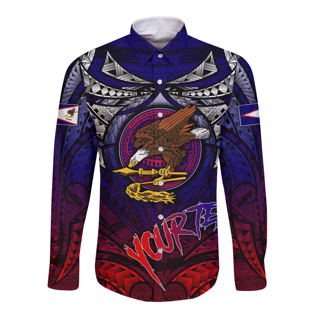 Personalized American Samoa Flag Long Sleeve Button Shirt Eagles Polynesian Art DT02 Unisex Blue - Polynesian Pride