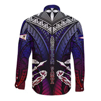 Personalized American Samoa Flag Long Sleeve Button Shirt Eagles Polynesian Art