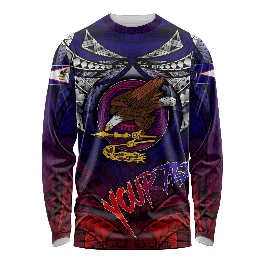 Personalized American Samoa Flag Long Sleeve Shirt Eagles Polynesian Art DT02 Unisex Blue - Polynesian Pride