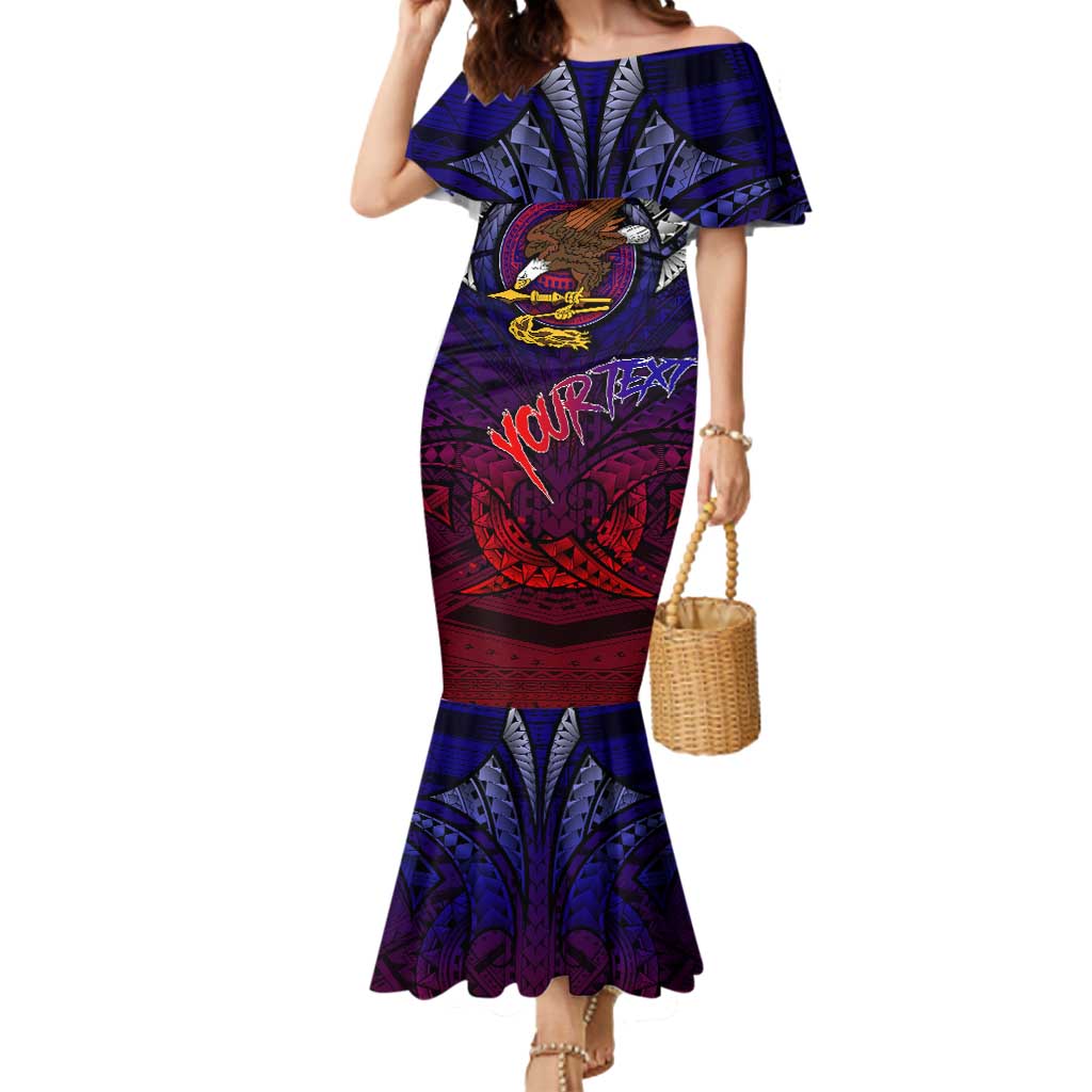 Personalized American Samoa Flag Mermaid Dress Eagles Polynesian Art DT02 Women Blue - Polynesian Pride