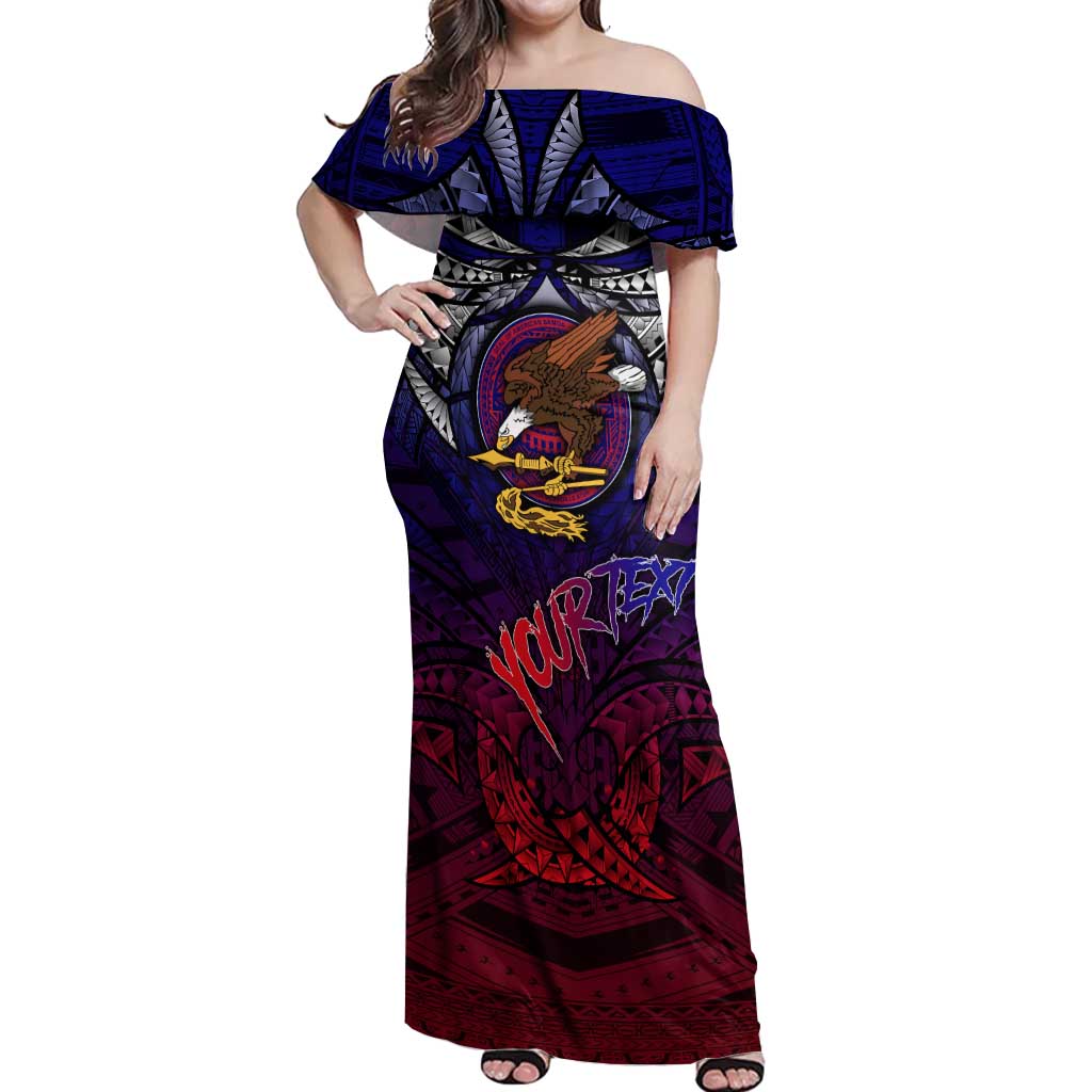 Personalized American Samoa Flag Off Shoulder Maxi Dress Eagles Polynesian Art DT02 Women Blue - Polynesian Pride