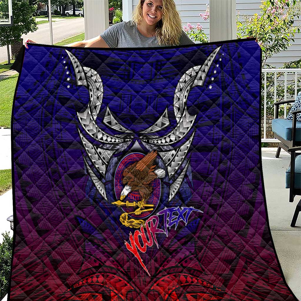 Personalized American Samoa Flag Quilt Eagles Polynesian Art DT02 Blue - Polynesian Pride