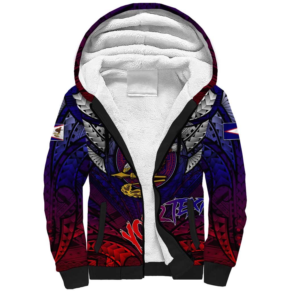 Personalized American Samoa Flag Sherpa Hoodie Eagles Polynesian Art DT02 Unisex Blue - Polynesian Pride