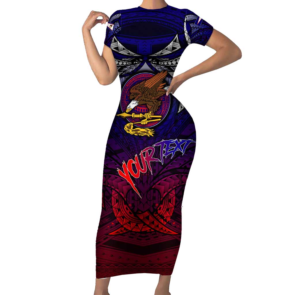Personalized American Samoa Flag Short Sleeve Bodycon Dress Eagles Polynesian Art DT02 Long Dress Blue - Polynesian Pride