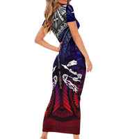 Personalized American Samoa Flag Short Sleeve Bodycon Dress Eagles Polynesian Art DT02 - Polynesian Pride