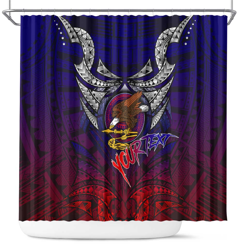 Personalized American Samoa Flag Shower Curtain Eagles Polynesian Art DT02 Blue - Polynesian Pride
